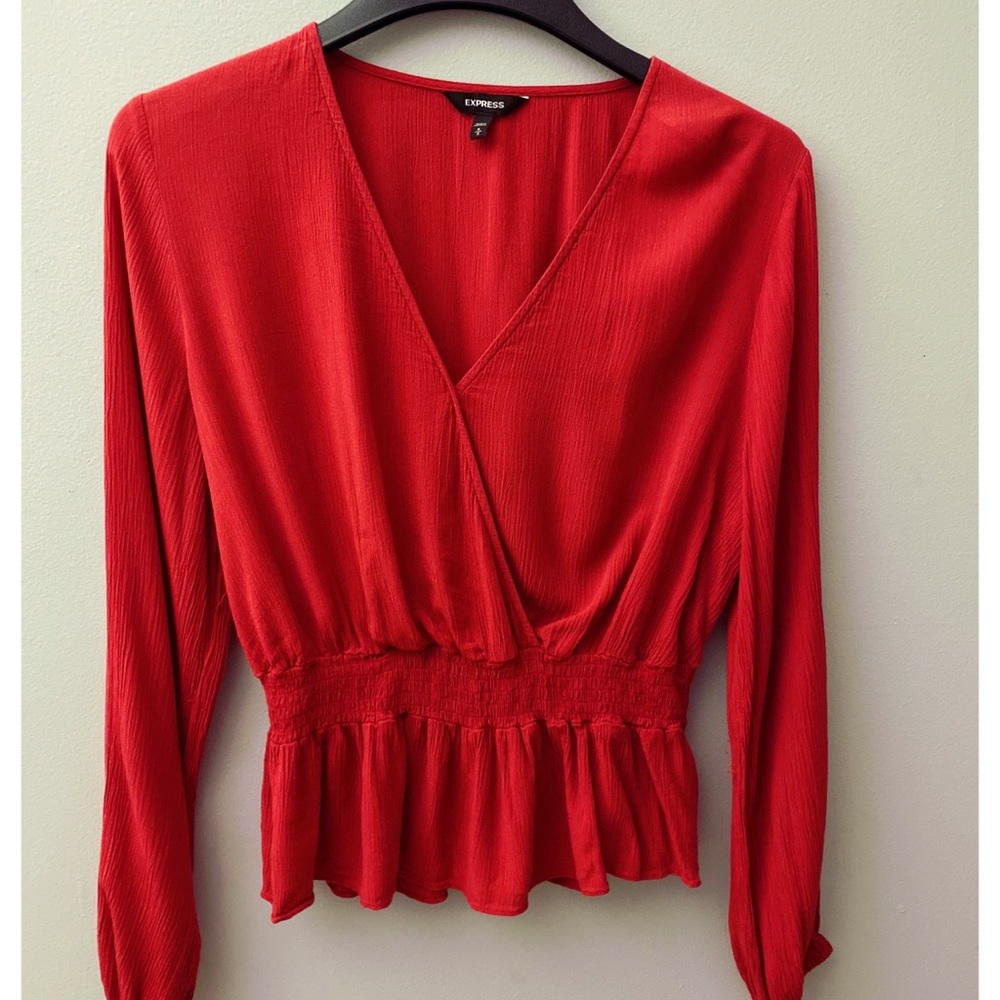 Express Long sleeve front wrap peplum blouse